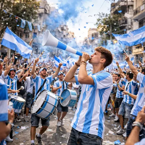 Corneta vuvuzela celeste y blanca Argentina 1880 - Imagen 4