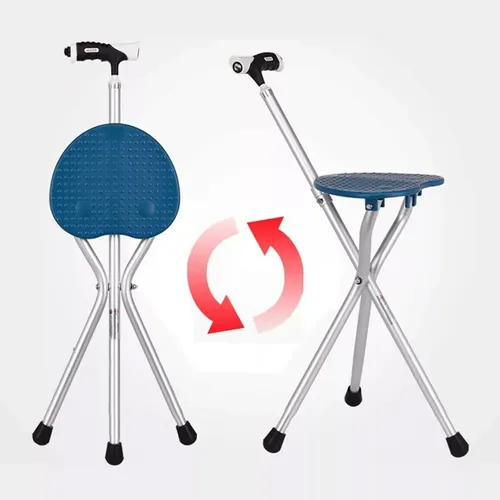 Baston Silla Asiento Plegable 2 En 1 Con Linterna - Imagen 4
