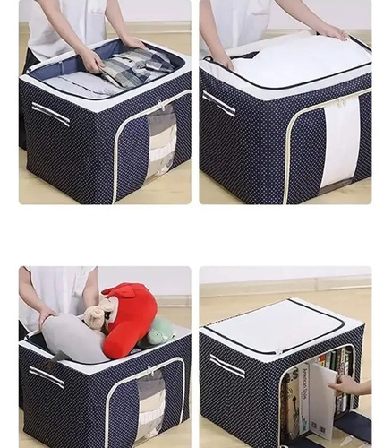 Pack X3 Cajas Organizadoras Plegables 50x40x30 Cm. 66 Lts. Azul Con Beige - Imagen 3