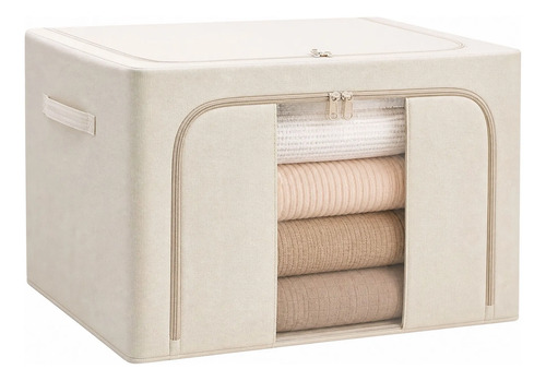 Pack X3 Cajas Organizadoras Plegables 50x40x30 Cm. 66 Lts. Azul Con Beige - Imagen 2
