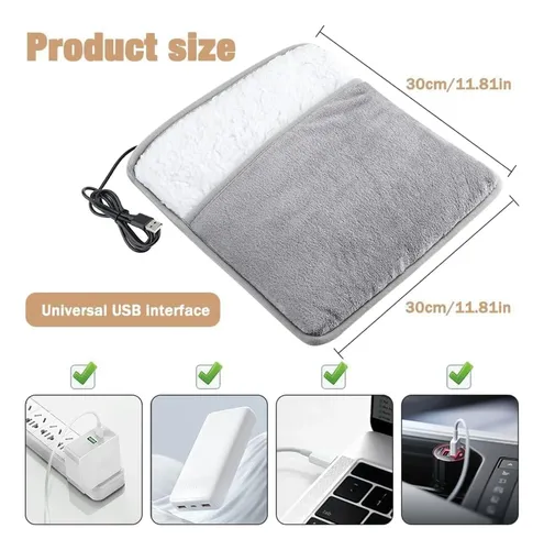 Calentador Almohadilla Térmica De Pies Con Cable Usb A6412 Gris Lisa - Image 6