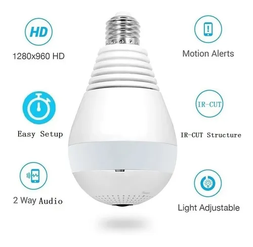 Camara Ip Wifi Foco Espia Parlante Sensor Lente 360º Led - Image 5