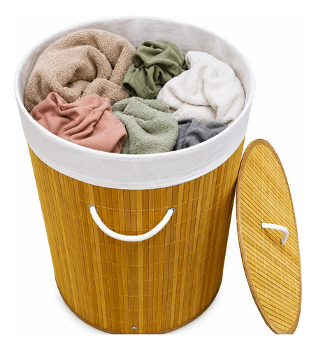 Canasto Redondo Cesto Para Ropa Bambu Plegable 26053 Marrón Cesto Bamboo - Image 2