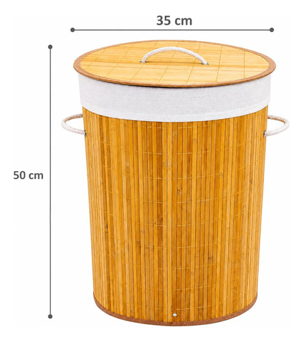 Canasto Redondo Cesto Para Ropa Bambu Plegable 26053 Marrón Cesto Bamboo - Image 8