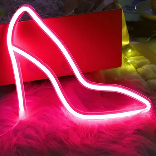 Cartel Led De Neón Con Forma Zapato Mujer Usb Pilas - Imagen 4