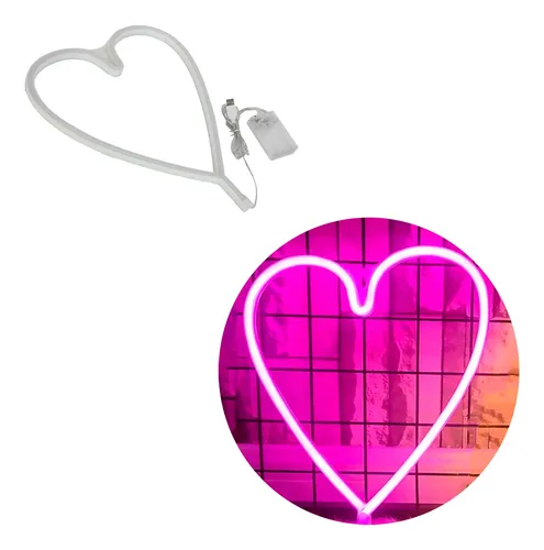 Cartel luz neón rosa corazón 7531