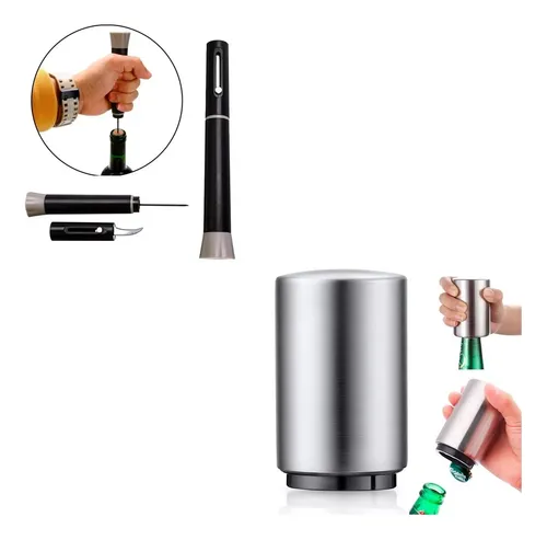 Combo Destapador Automatico Botellas + Saca Corchos Navaja – vista lateral