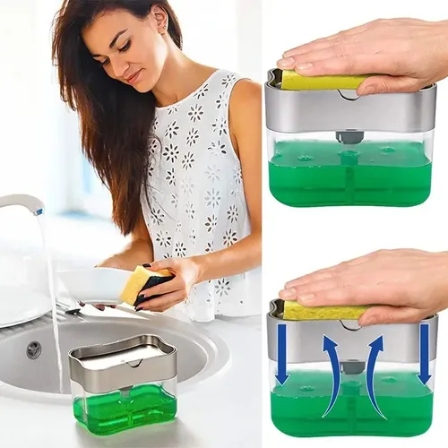Dispenser Para Detergente Esponja Jabon 2 En 1 Cocina - Imagen 5