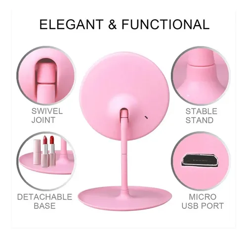 Espejo Para Maquillaje Led Redondo Recargable De Mesa Aaj - Imagen 5