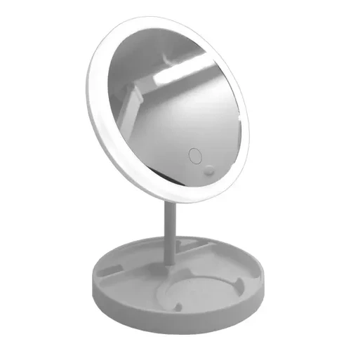 Espejo recargable con luz LED y organizador maquillaje Qs618