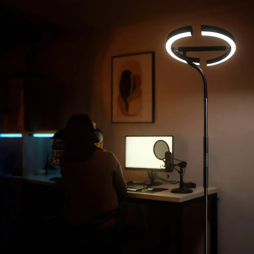 Lámpara de pie LED direccionable con control remoto color negr... – detalle del producto