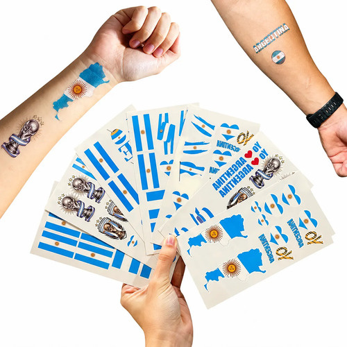 Pack X 24 planchas de tatuajes temporales selección Argentina celeste y blanco