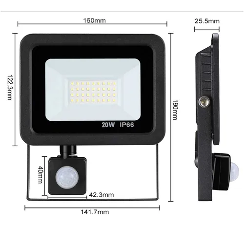 Reflector Luz Led 20w Con Sensor De Movimiento Exterior Ip65 - Imagen 4