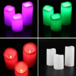 Set 3 velas LED multicolor RGB – vista lateral