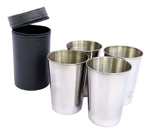 Set De 4 Vasos Camping Picnic Colegio Acero Inox Con Funda - Imagen 2