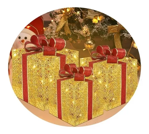 Set X3 Cajas Regalo Adorno Árbol Navidad Luz Led Calida 220v - Imagen 2