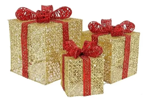 Set X3 Cajas Regalo Adorno Árbol Navidad Luz Led Calida 220v - Imagen 5