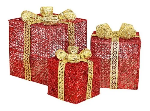 Set X3 Cajas Regalo Adorno Árbol Navidad Luz Led Calida 220v - Imagen 11