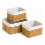 Set X3 canastos organizadores de bambú tela y madera Zm05 - Image 9