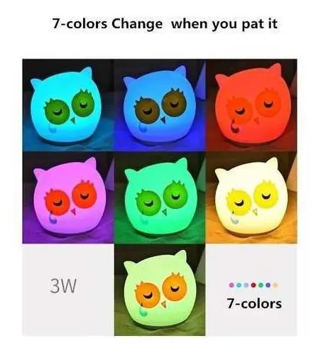 Velador Infantil Lechuza De Leds Regulacion Tactil De Varios Colores Y Funciones - Imagen 7