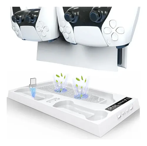 Base De Apoyo Y Carga Soporte De Consola Ps5 Con Cooler Gp10 Blanco - Imagen 1