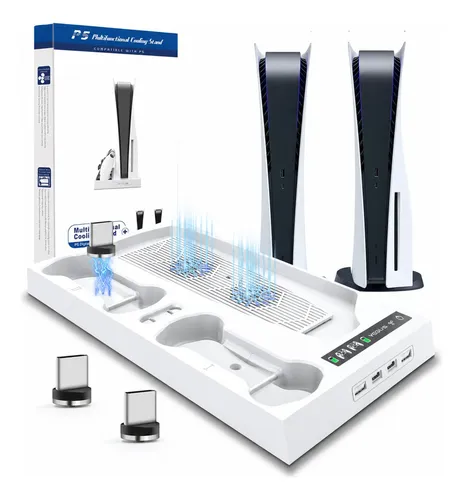 Base De Apoyo Y Carga Soporte De Consola Ps5 Con Cooler Gp10 Blanco - Imagen 4