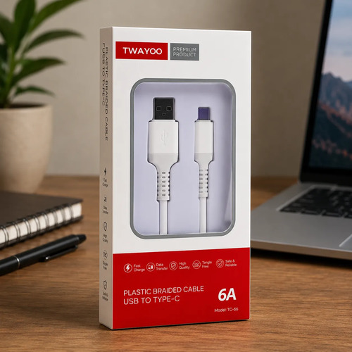 Cable Usb Tipo C Carga Rápida 6a Modelo T-x19c Blanco - Imagen 2