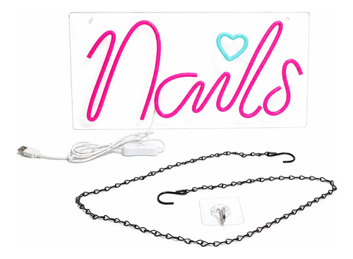 Cartel nails LED neón luminoso USB para decoración 40x20 cm - Imagen 5