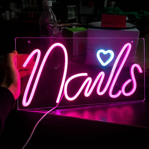 Cartel nails LED neón luminoso USB para decoración 40x20 cm - Imagen 3