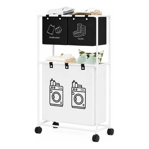 Cesto canasto organizador de ropa sucia 3 divisiones blanco con negro 50022