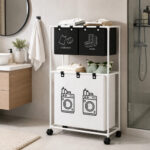 Cesto Canasto Organizador Para Ropa Sucia 3 Divisiones 50022 Blanco Con Negro 50022 - Imagen 4