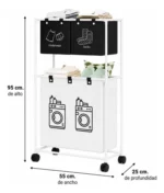 Cesto Canasto Organizador Para Ropa Sucia 3 Divisiones 50022 Blanco Con Negro 50022 - Imagen 6