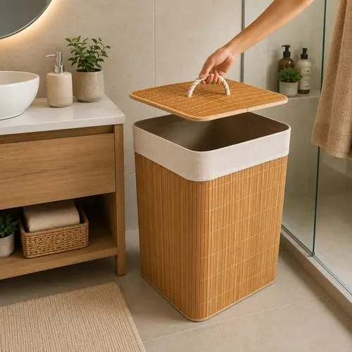 Canasto cesto plegable para ropa rectangular de bambú 26051 - Imagen 6