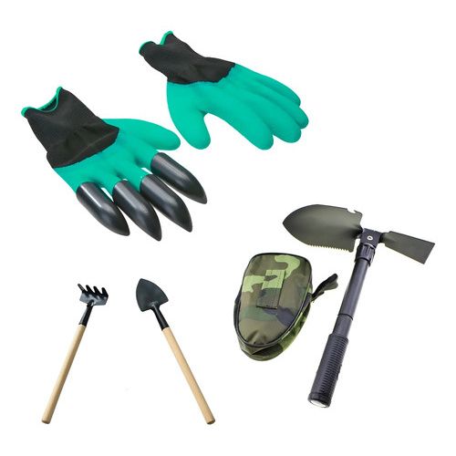 Combo Guantes Garras + Rastrillo Y Palita + Pala Plegable K3