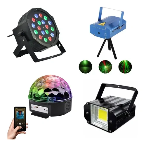 Combo Luces Led Dj Fiesta Bola + Proton 18 + Laser + Flash