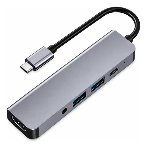 Hub Usb 5 En 1 Pd Hdmi 4k Audio 3.5m Para Pc Mac Byl-2009 Gris - Imagen 5