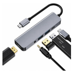 Hub Usb 5 En 1 Pd Hdmi 4k Audio 3.5m Para Pc Mac Byl-2009 Gris