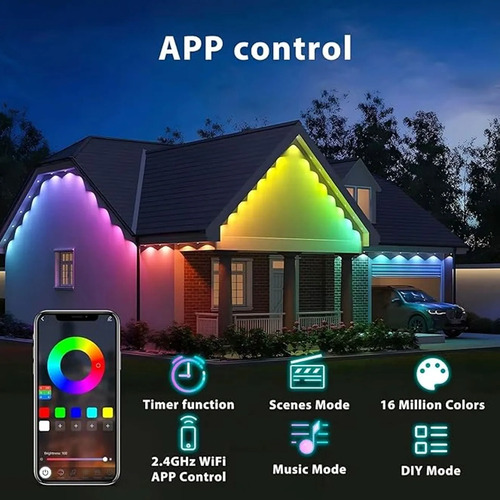 Luces Led Inteligentes 15mts Fachada Alero Casa Deco S6800 Multicolor - Imagen 3
