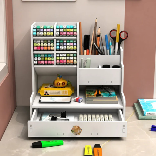 Organizador de escritorio con cajón para accesorios lápices y maquillaje - Imagen 2
