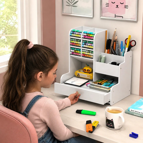 Organizador de escritorio con cajón para accesorios lápices y maquillaje - Imagen 4