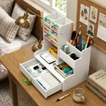 Organizador de escritorio con cajón para accesorios lápices y maquillaje - Imagen 3