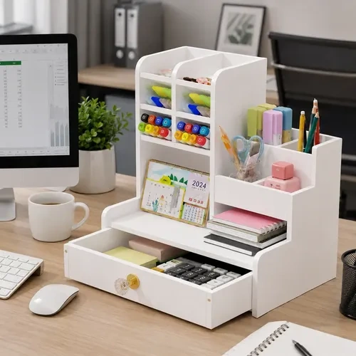 Organizador de escritorio con cajón para accesorios lápices y maquillaje