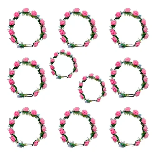 Pack X10 coronas guirnaldas flores rosas con luz LED hawaiana