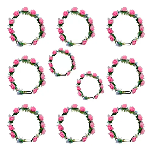 Pack X10 Coronas Guirnaldas Flores Rosas Luz Led Hawaiana - Imagen 1
