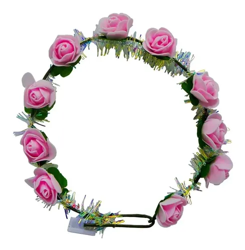 Pack X10 Coronas Guirnaldas Flores Rosas Luz Led Hawaiana - Imagen 3