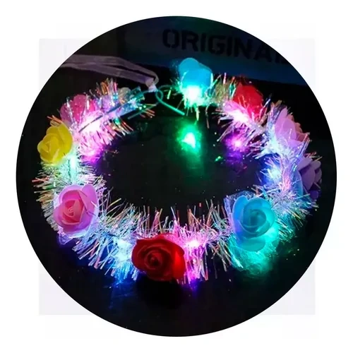 Pack X10 coronas hawaianas flores LED multicolor – vista lateral