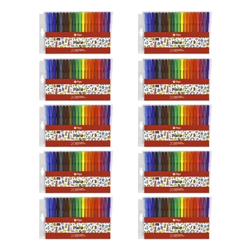 Pack X10 marcadores fibras Filgo con 20 colores para dibujo 75111