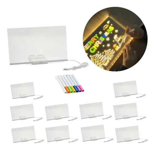Pack X10 Pizarra Magica Acrilica Luminosa 15x15cm Led Usb - Imagen 1