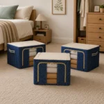 Pack X3 Cajas Organizadoras Plegables 50x40x30 Cm. 66 Lts. Azul Con Beige - Imagen 9