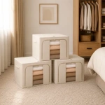 Pack X3 Cajas Organizadoras Plegables 50x40x30 Cm. 66 Lts. Azul Con Beige
